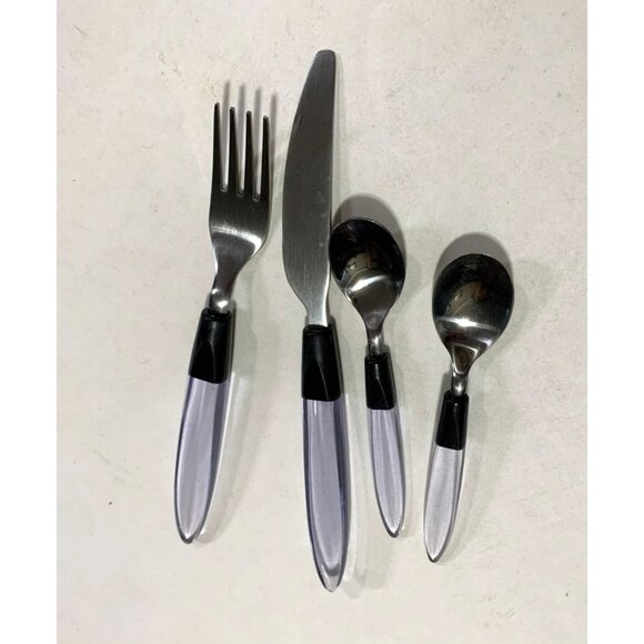 Ikea Clear Plastic Handle Flatware Stainless Steel Lot of 4 Small Spoons x2 Fork - Picture 1 of 2